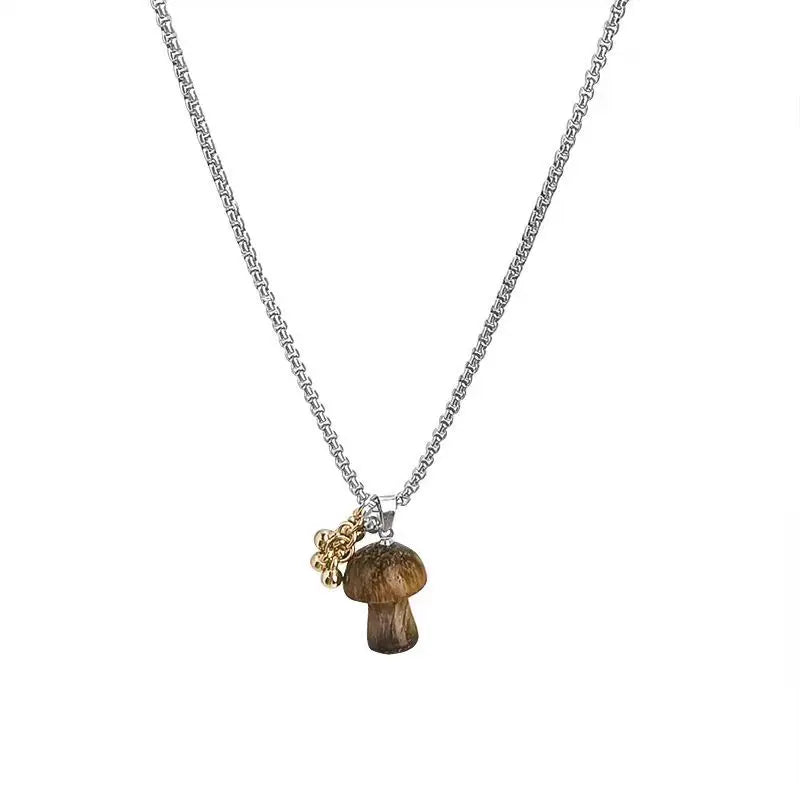 Necklace with Autumn Mushroom Pendant brown
