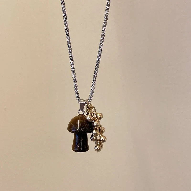 Necklace with Autumn Mushroom Pendant brown