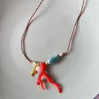 Necklace with Coral Pendant and Red Fish