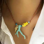 Necklace with Coral Pendant and Blue Fish