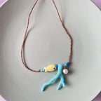 Necklace with Coral Pendant and Blue Fish