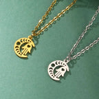 Necklace with Arabic Islamic crescent moon and Hamsa pendant in gold