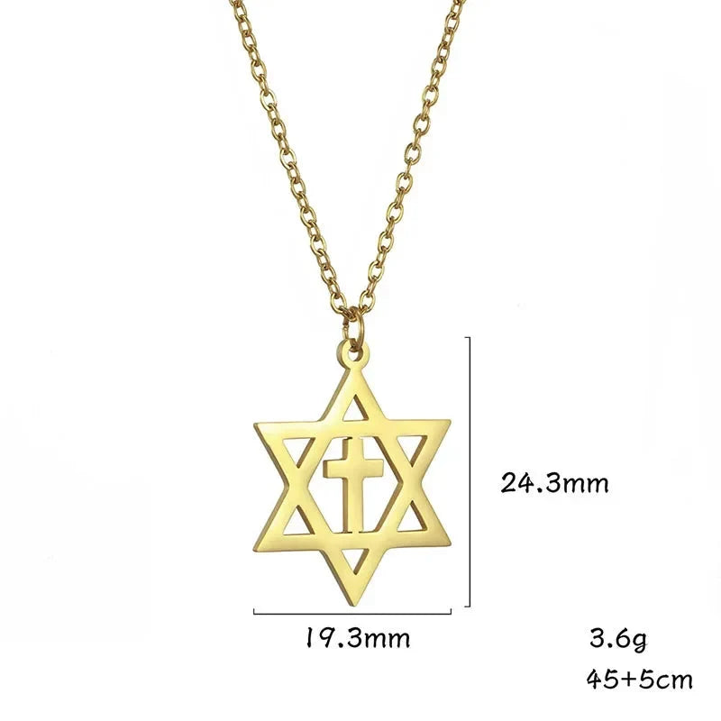 Necklace with cross pendant and the Star of David, orthodox Jewish symbols