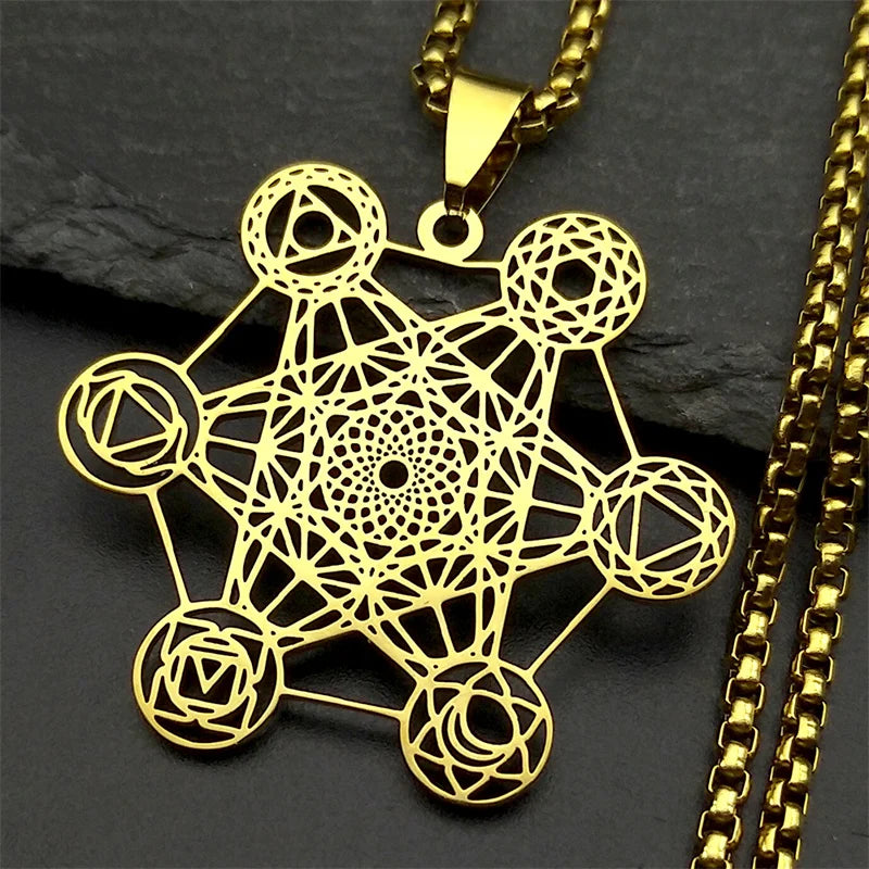 Metatron's Cube Pendant Necklace in gold