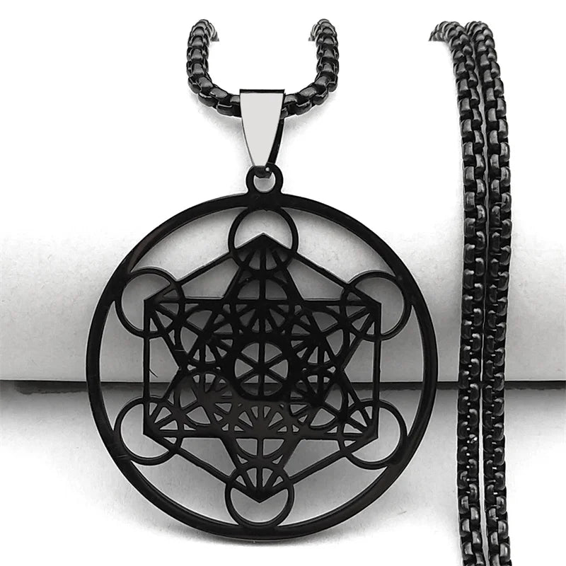 Necklace with Metatron's Cube Pendant black