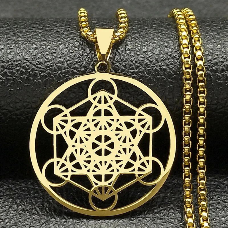 Necklace with Metatron's Cube Pendant gold
