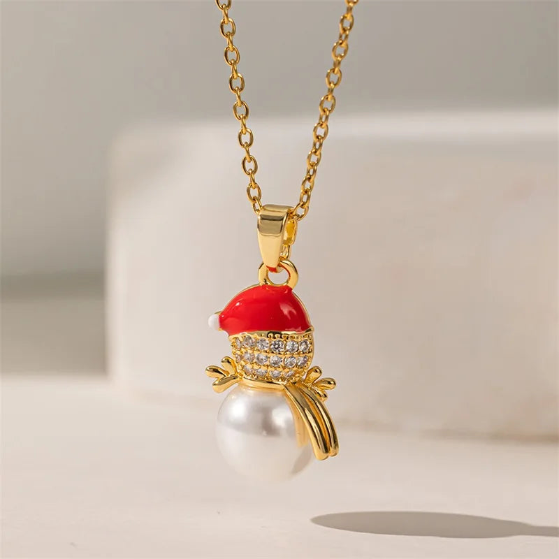 Necklace with Snowman Christmas Pendant