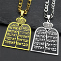 Necklace with Jewish prayer pendant, the 10 Commandments of the Torah, gold