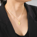 Necklace with protective Star of David and Hamsa pendant, Jewish, gold