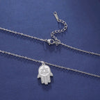 Necklace with protective Star of David and Hamsa pendant, Jewish, silver
