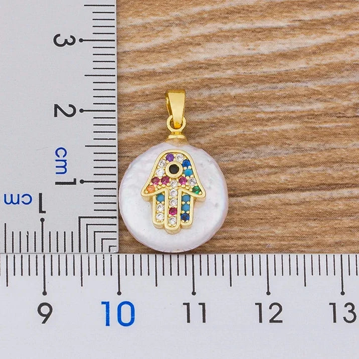 Necklace with a colorful Arabic Hand of Fatima protection pendant
