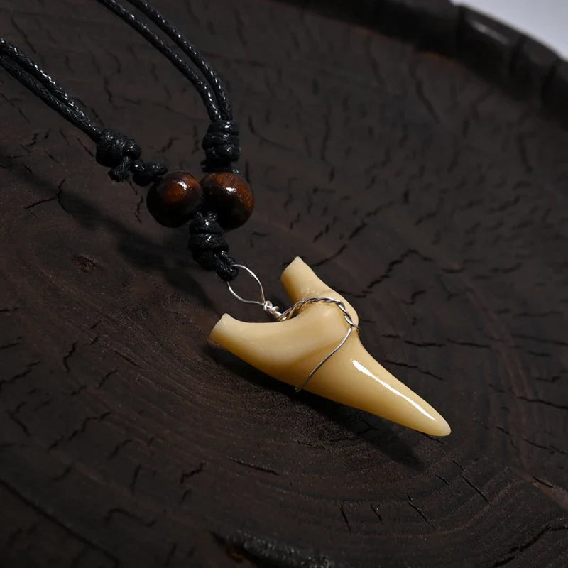 Tribal-Style Shark Tooth Pendant Necklace