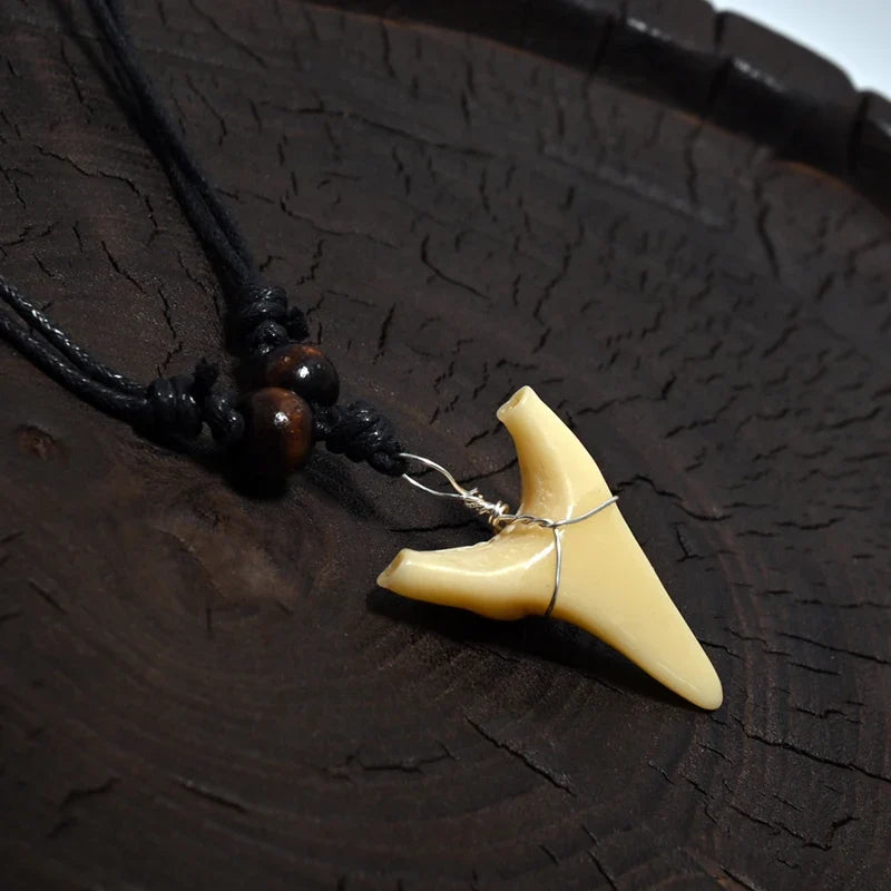 Tribal-Style Shark Tooth Pendant Necklace