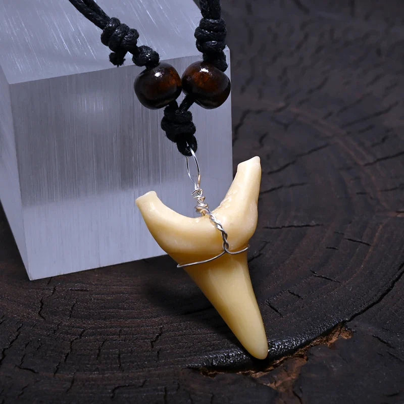Tribal-Style Shark Tooth Pendant Necklace