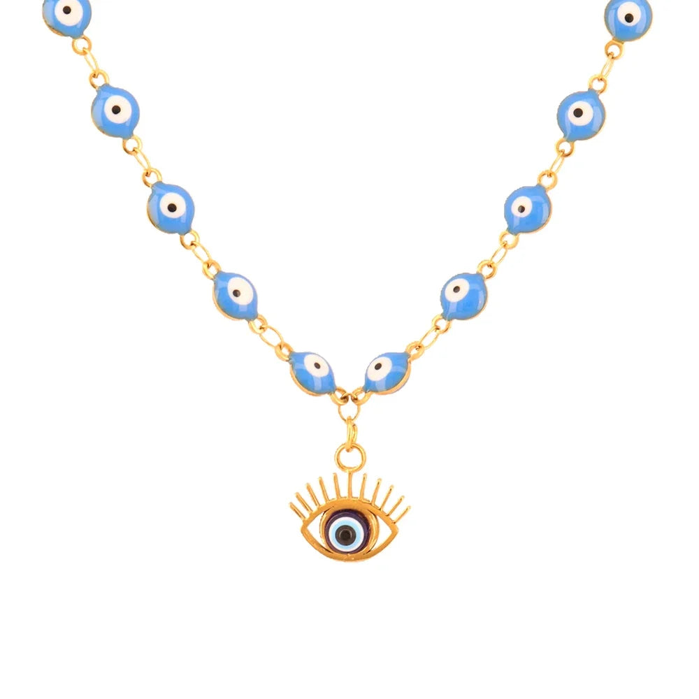 Beaded Necklace with Blue Eye Pendant Style 1