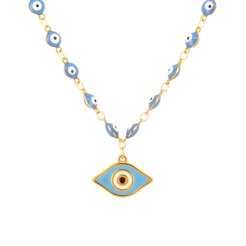 Beaded Necklace with Blue Eye Pendant Style 2