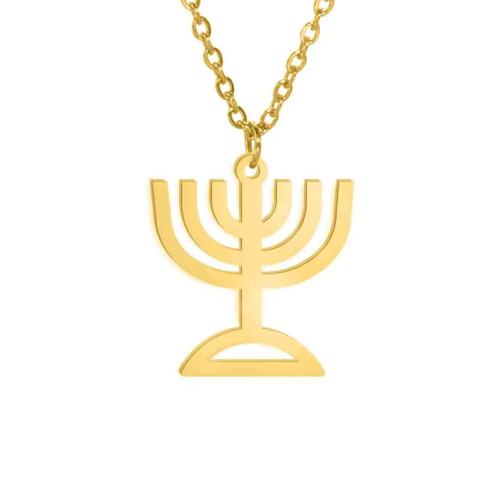 Necklace with pendant featuring the Jewish identity symbol Menorah gold
