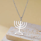 Necklace with pendant featuring the Jewish identity symbol Menorah silver