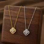 Necklace with Four-Leaf Clover Pendant in Gold Zircon