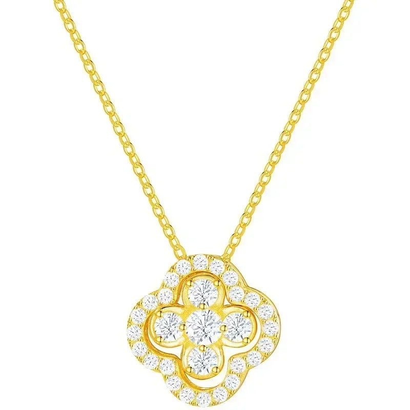 Necklace with Four-Leaf Clover Pendant in Gold Zircon