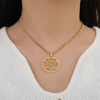 Necklace with Hebrew letter pendant, Chai and the Star of David Jewish symbols in gold