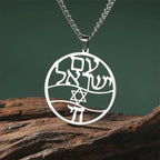 Necklace with Hebrew letter pendant, Chai and the Star of David Jewish symbols in silver