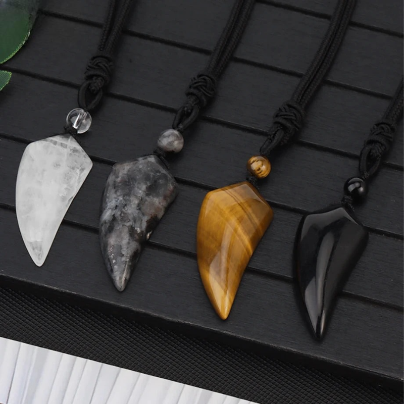 Necklace with Natural Stone Shark Tooth Pendant