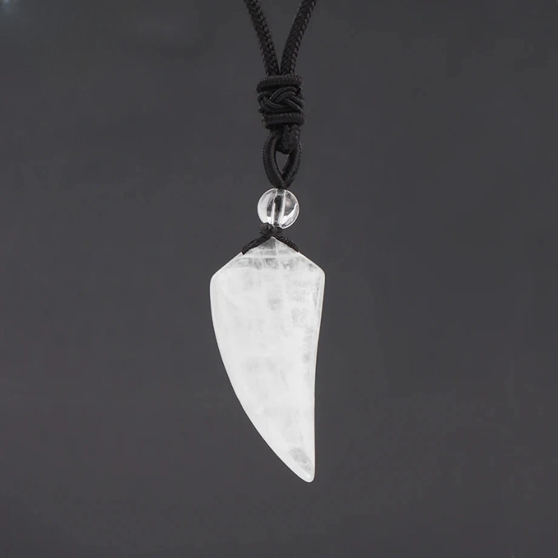 Necklace with Natural Stone Shark Tooth Pendant White Crystal