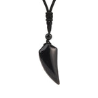 Necklace with Natural Stone Shark Tooth Pendant Obsidian