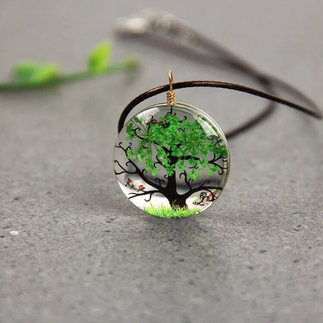 Necklace with Handblown Glass Tree of Life Pendant