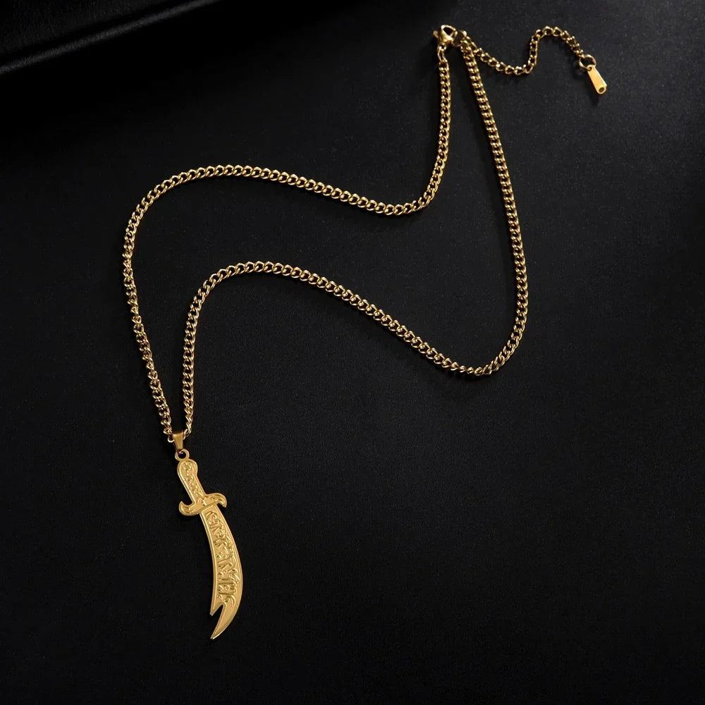 Necklace with Ali Zulfiqar sword pendant Arabic Islamic Muslim gold