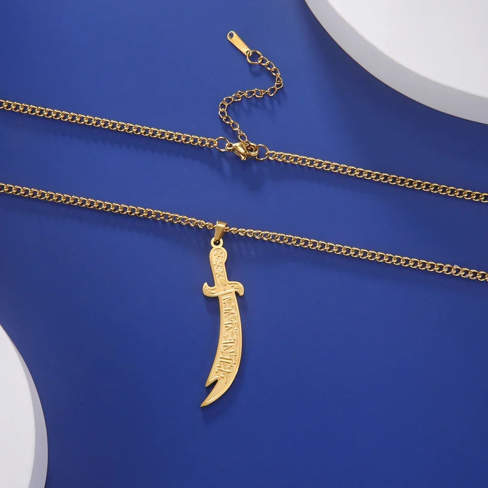 Necklace with Ali Zulfiqar sword pendant Arabic Islamic Muslim gold