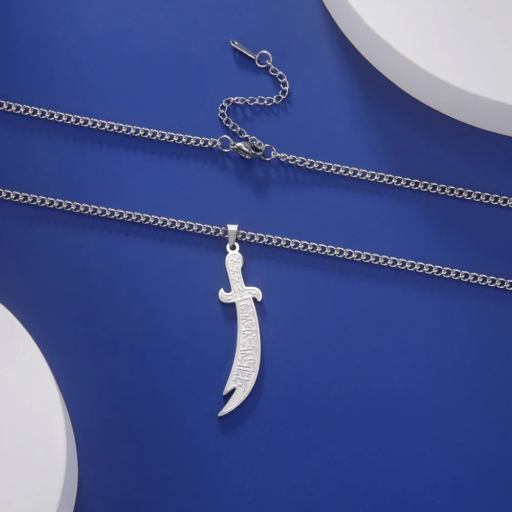 Necklace with Ali Zulfiqar sword pendant Arabic Islamic Muslim silver