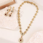 Traditional Arabic wedding necklace with pendant and drop earrings in red