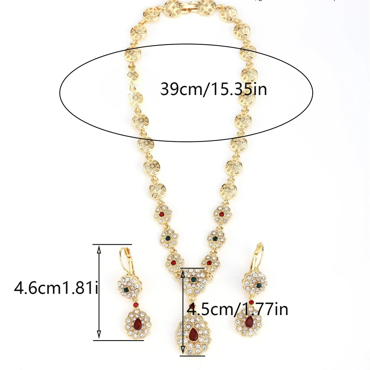 Traditional Arabic wedding necklace with pendant and drop earrings