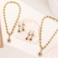 Traditional Arabic wedding necklace with pendant and drop earrings in red
