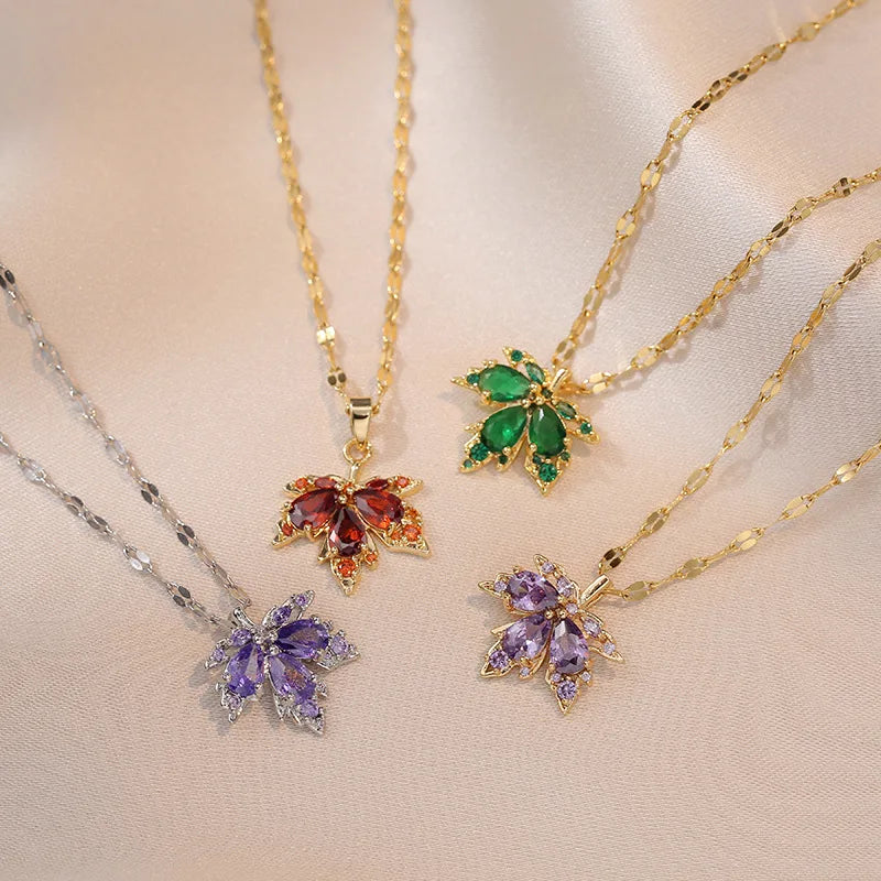 Necklace with Colorful Maple Leaf Pendant