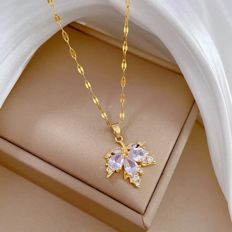 Necklace with Colorful Maple Leaf Pendant white