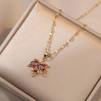 Necklace with Colorful Maple Leaf Pendant red