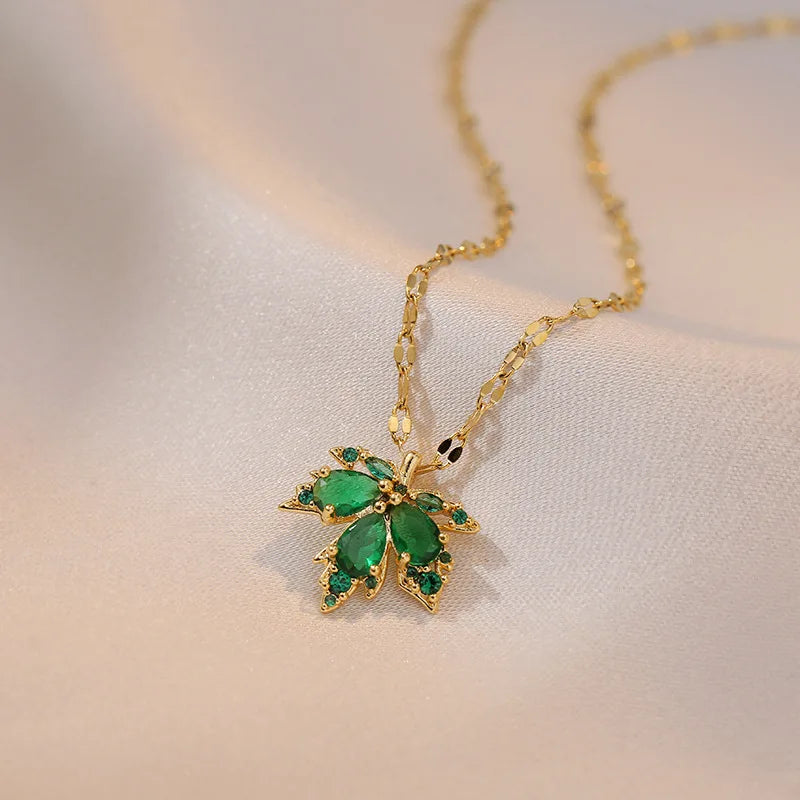 Necklace with Colorful Maple Leaf Pendant green
