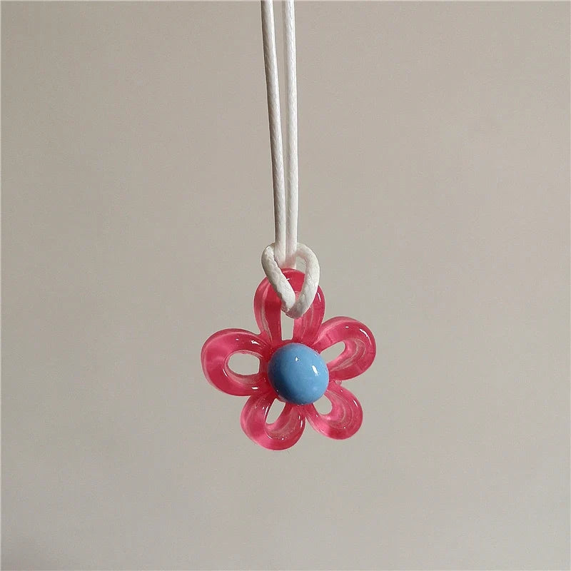 Necklace with Colorful Flower Pendant red