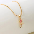 Necklace with Pink Zircon Tulip Flower Pendant
