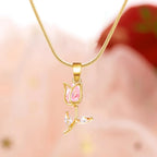 Necklace with Pink Zircon Tulip Flower Pendant