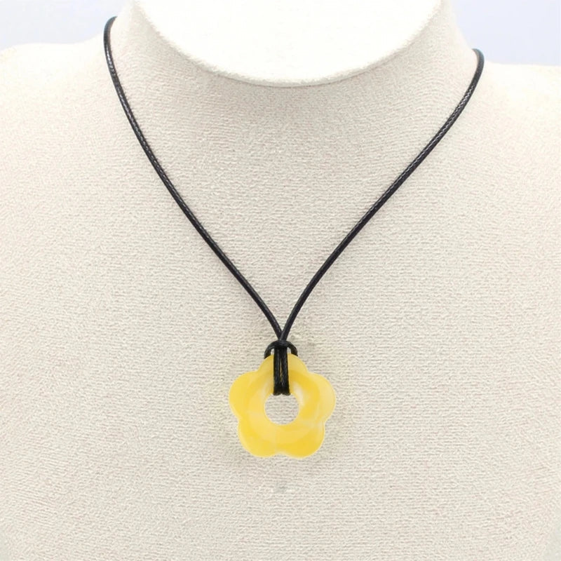 Romantic Style Flower Pendant Necklace yellow 