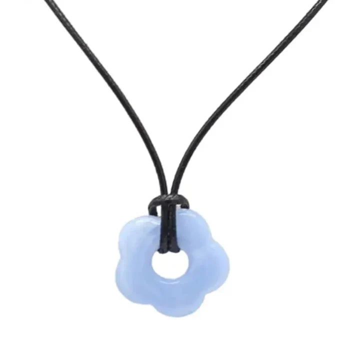 Romantic Style Flower Pendant Necklace light blue