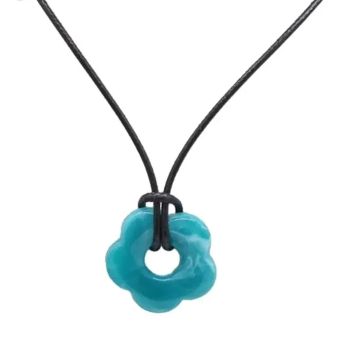 Romantic Style Flower Pendant Necklace dark blue