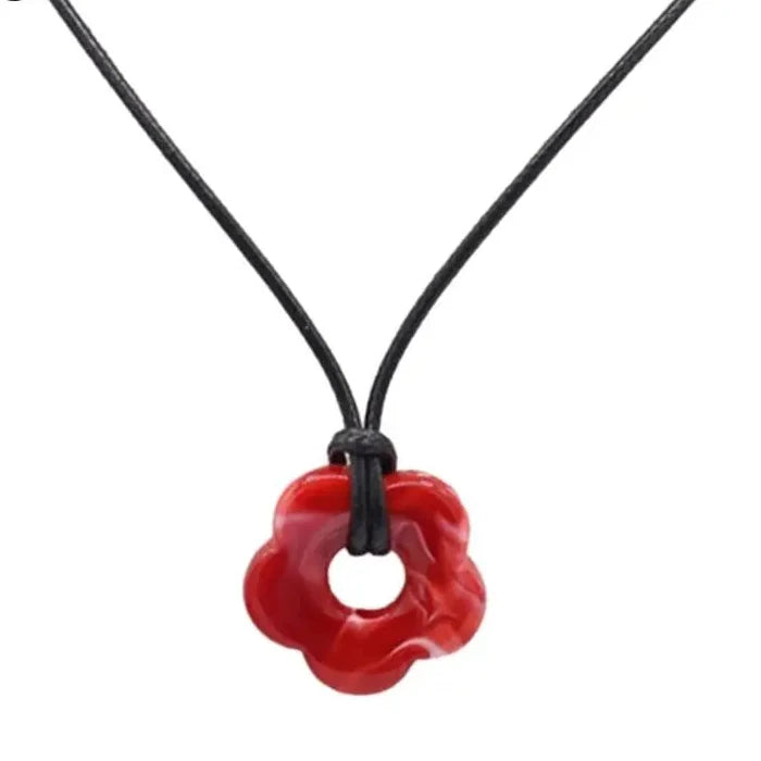 Romantic Style Flower Pendant Necklace red
