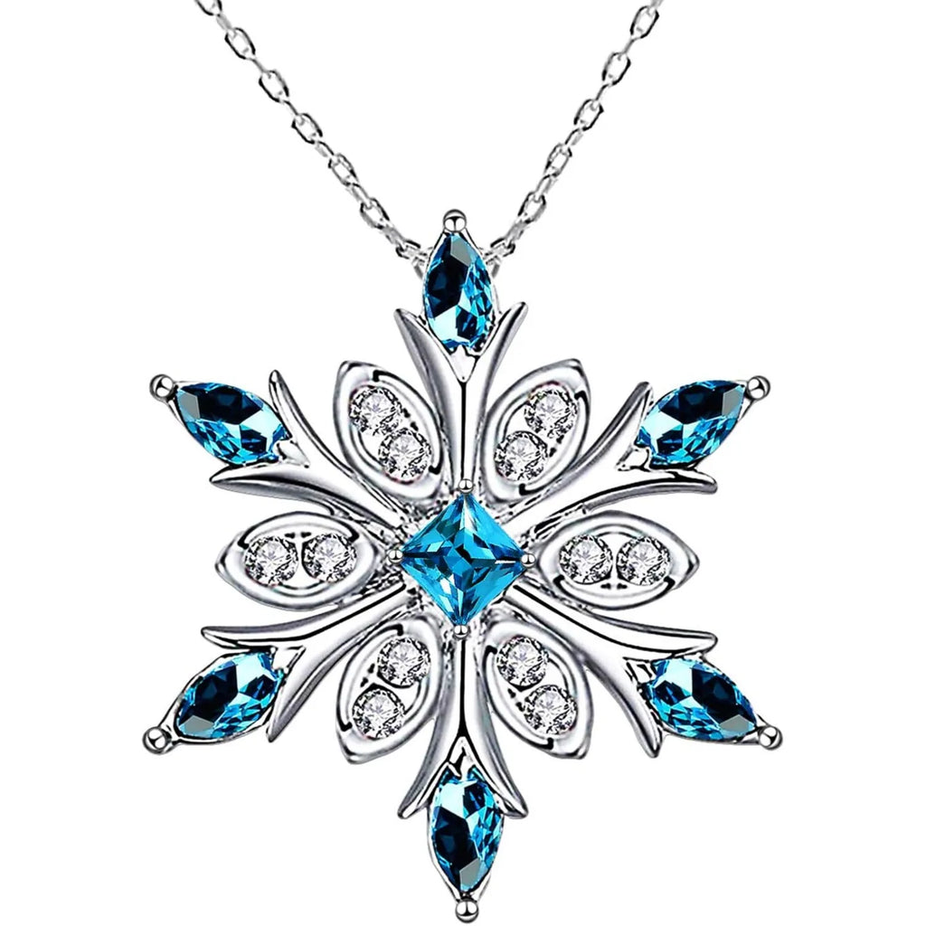 Necklace with Blue Zircon Snowflake Pendant