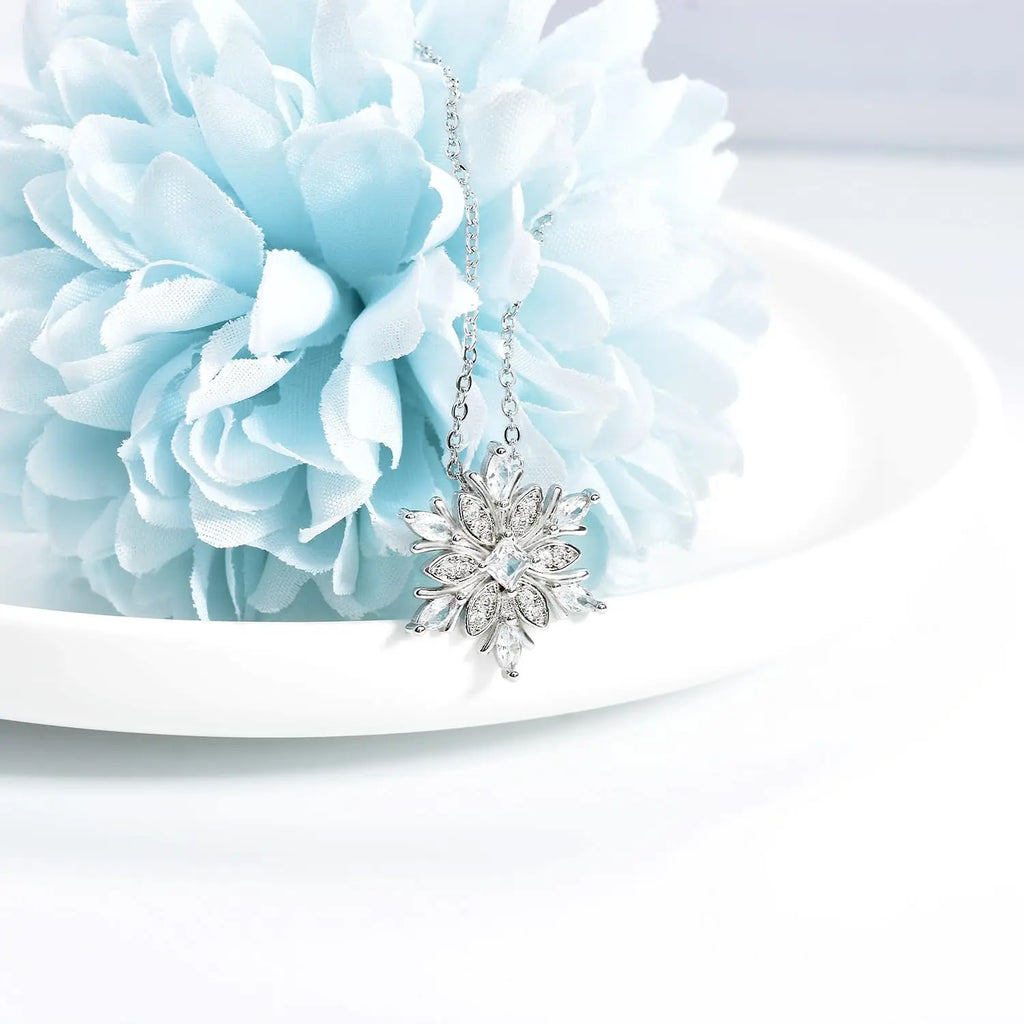 Necklace with White Zircon Snowflake Pendant