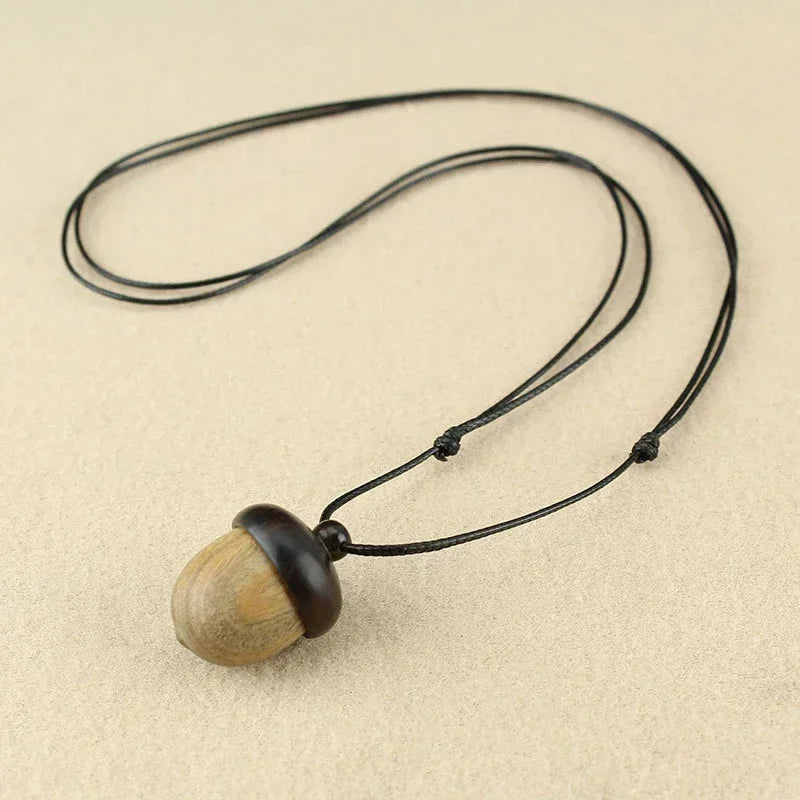 Necklace with Beige Wooden Tassel Pendant
